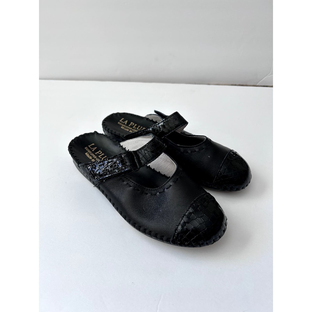 LA PLUME Black Leather Clog/Mule Slip-On 36 Italy